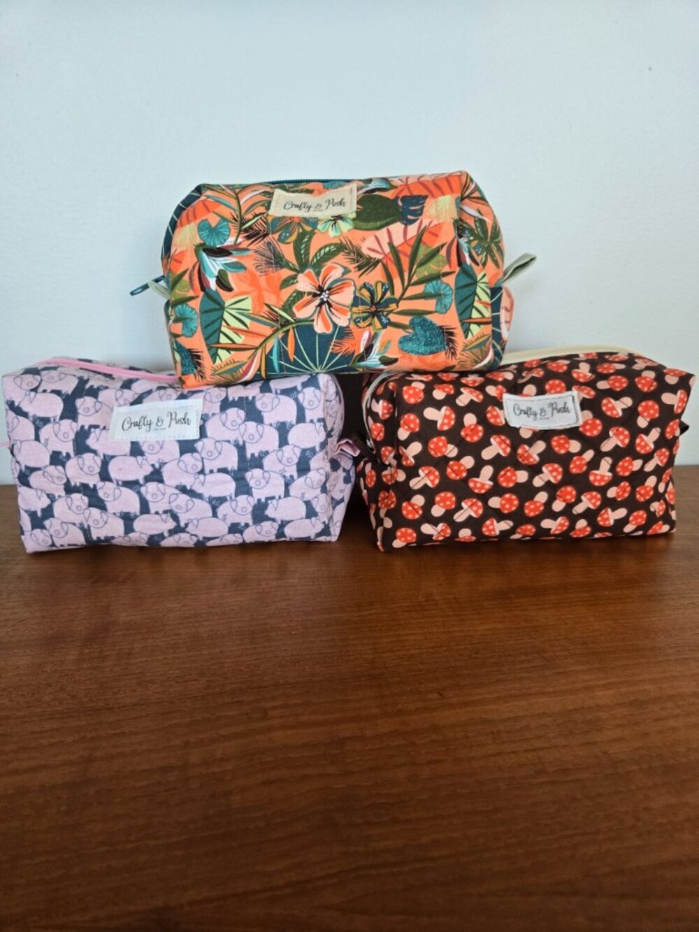 Crafty & Posh Handmade Makeup/Toiletry Zippered Boxy Pouches